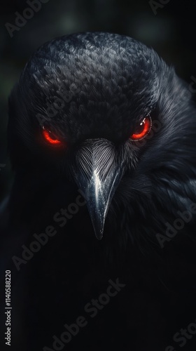 Obraz na płótnie Black crow showing red eyes in dark background w salonie