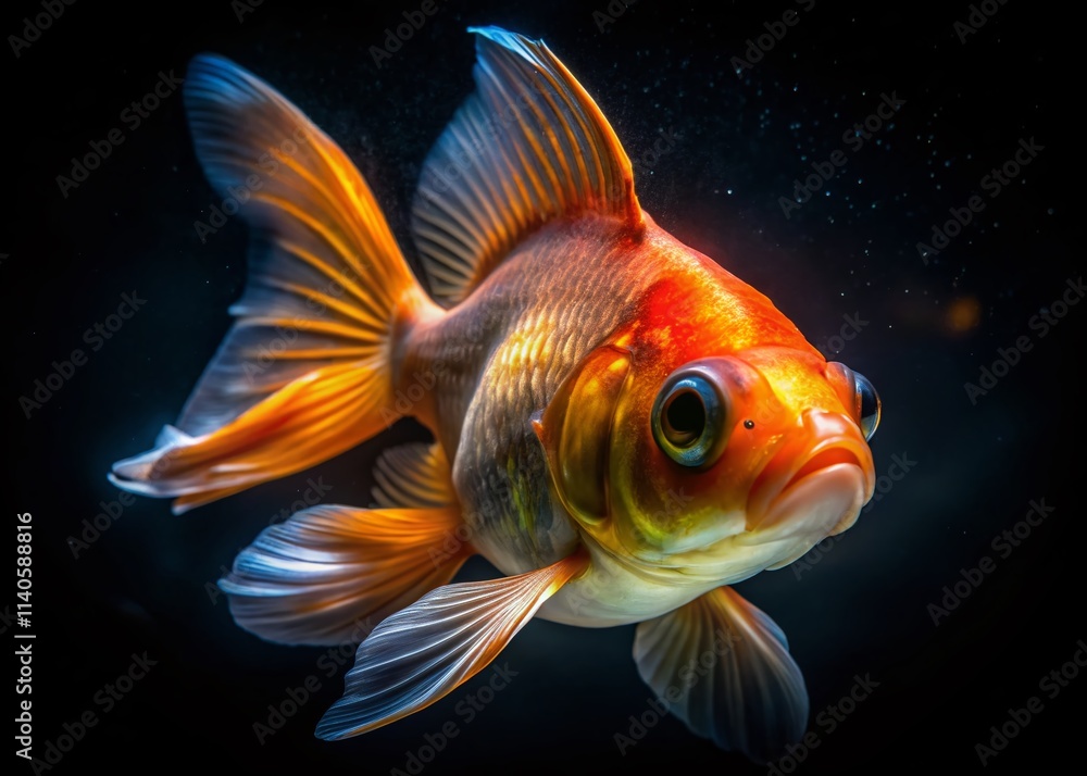 Night Photography Goldfish Carassius auratus Aquatic Life Macro Closeup Underwater Dark Night Photography Goldfish Carassius auratus Aquatic Life Macro Closeup Underwater Dark