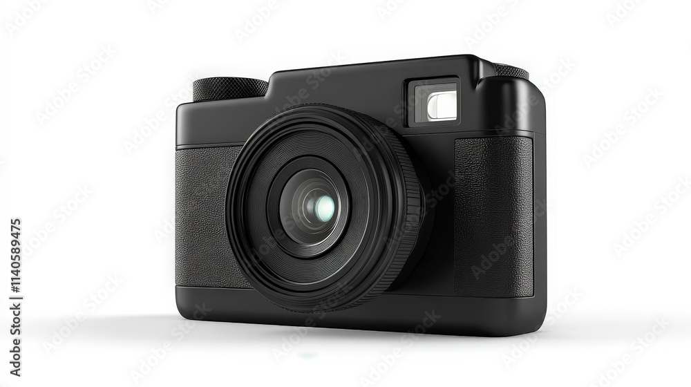 Modern black compact camera with lens on white background Modern black compact camera with lens on white background