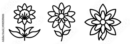 bee balm icon, flower line art, flower icon - Minimalistic black outline illustration of bee balm flower, perfect for icons, logos, and floral-themed designs.

