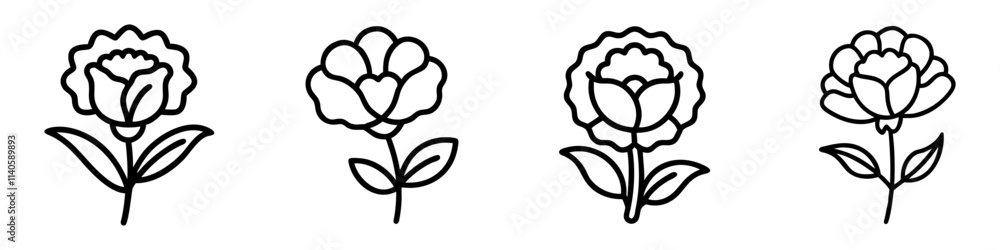 carnation icon, flower line art, flower icon - Minimalistic black outline illustration of carnation flower, perfect for icons, logos, and floral-themed designs.
carnation icon, flower line art, flower icon - Minimalistic black outline illustration of carnation flower, perfect for icons, logos, and floral-themed designs.