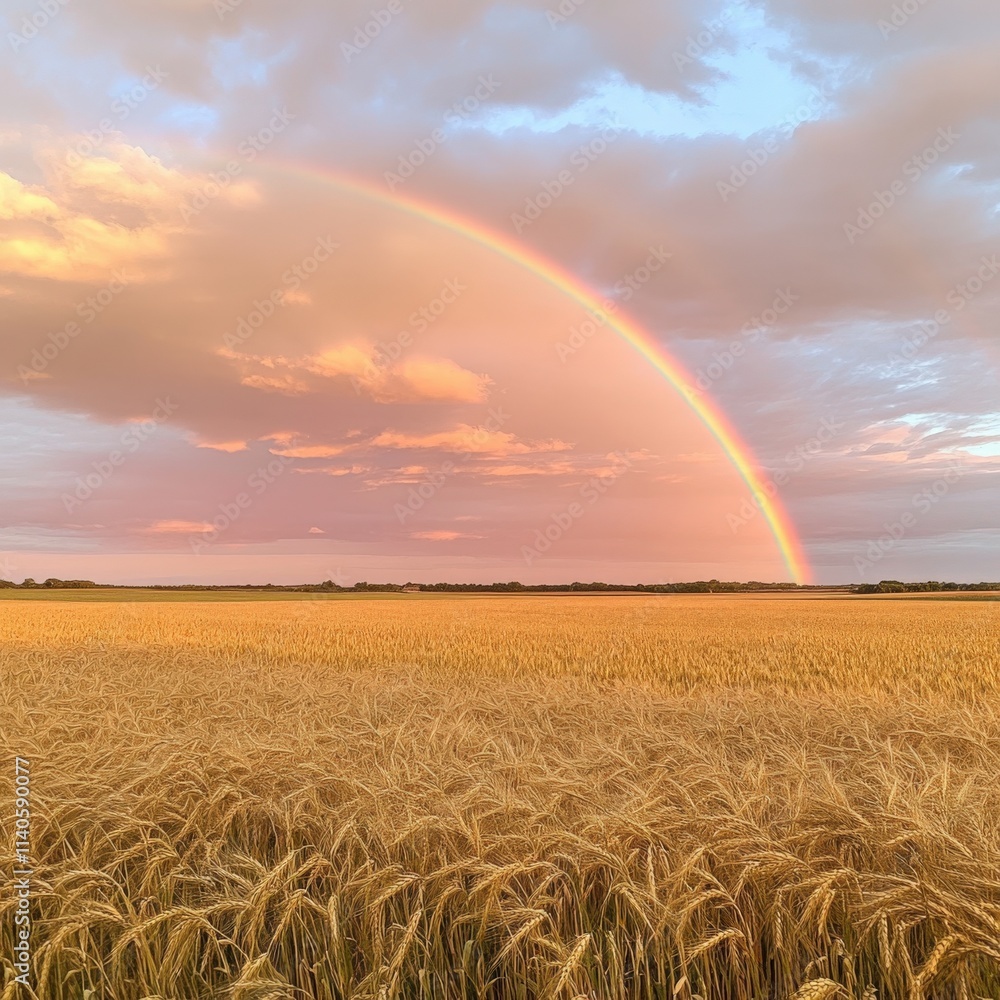 rainbow over a wheat field at dusk rainbow over a wheat field at dusk