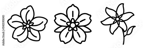 creeping phlox icon, flower line art, flower icon - Minimalistic black outline illustration of creeping phlox flower, perfect for icons, logos, and floral-themed designs.

