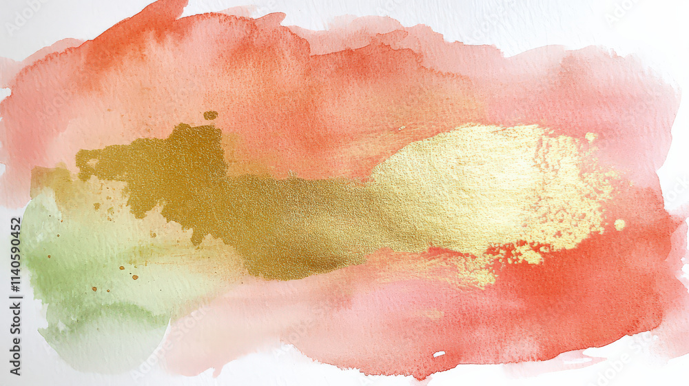 Fototapeta premium Fluid watercolor splash gold metallic red orange green abstract texture background art design painting watercolor splash color vibrant dynamic energy movement flow liquid paint texture artistic