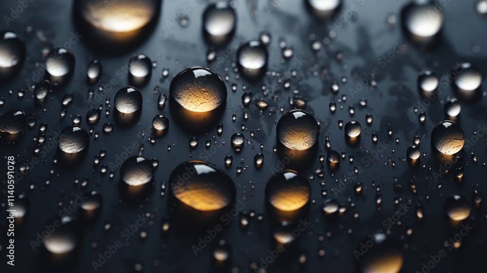 Close up of water droplets on dark black background. Water droplets concept Close up of water droplets on dark black background. Water droplets concept