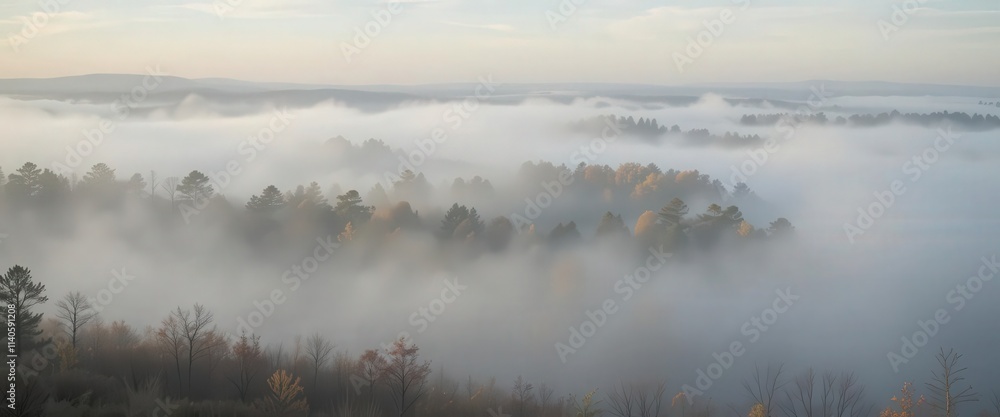 Fog in nature, cities and villages with misty forest landscape Fog in nature, cities and villages with misty forest landscape