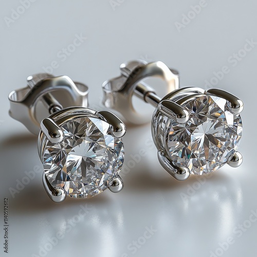Elegant diamond stud earrings on a soft blue background enhancing luxury and ...