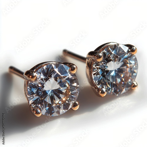 Elegant diamond stud earrings on a soft blue background enhancing luxury and ...