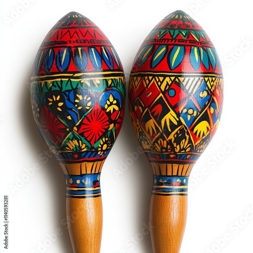 Colorful maracas displayed on a white background capturing traditional musica...