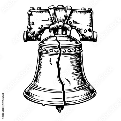 Cracked Liberty Bell sketch symbolizing Independence Day, Americana