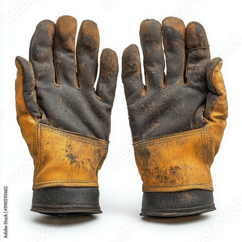 Used work gloves showing signs of wear and tear from heavy duty tasks photo