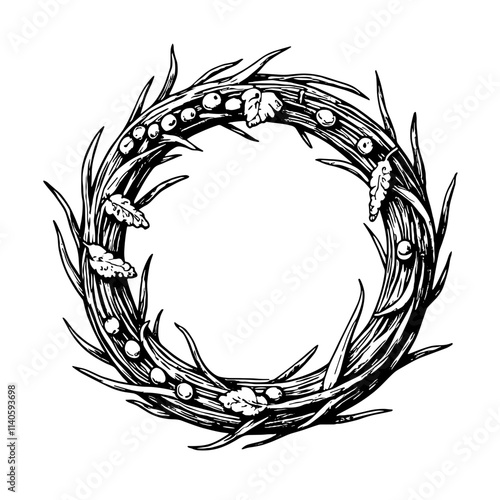 Vintage grapevine wreath sketch for Trifon Zarezan celebration