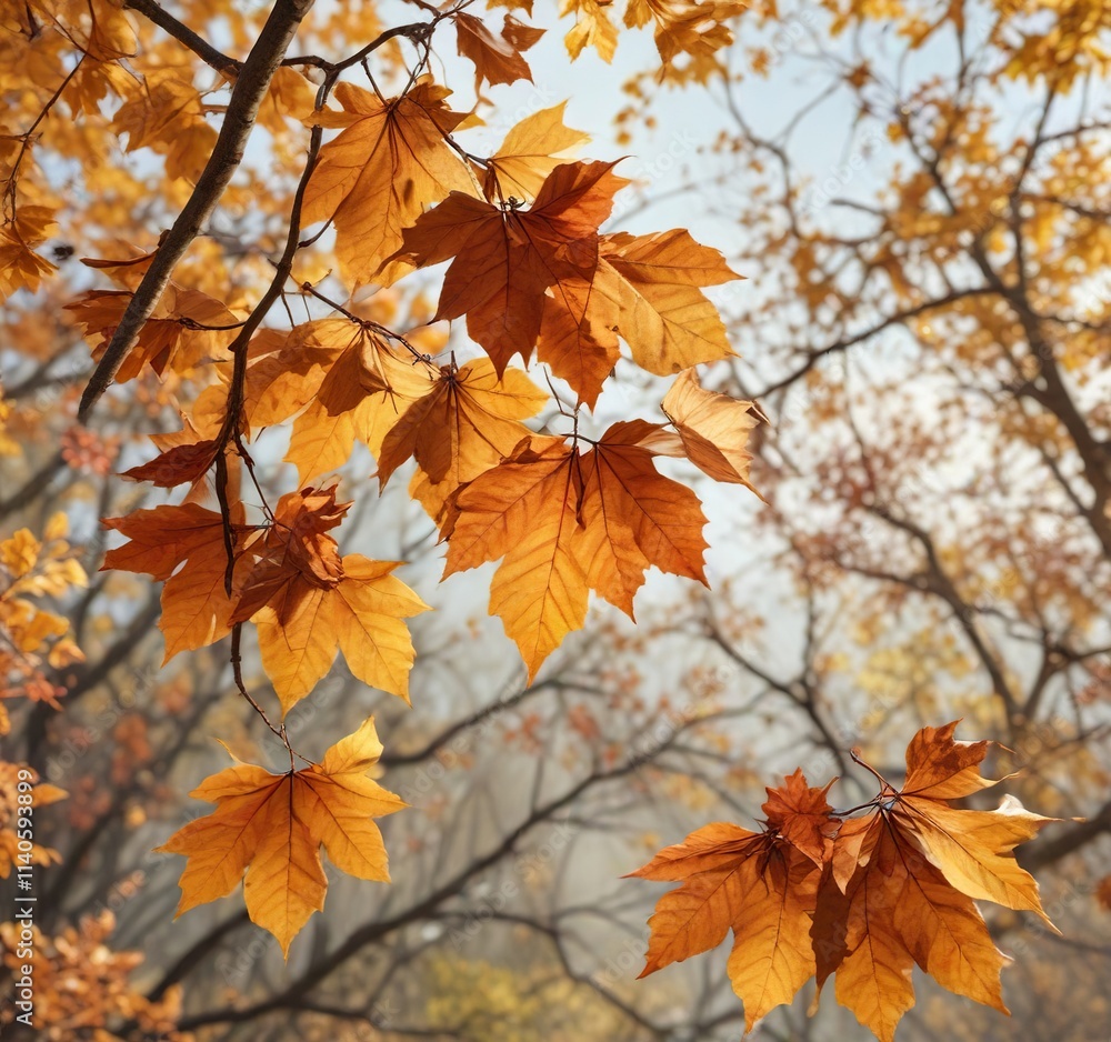 Dried and crinkled autumn leaves clinging to tree branches, branch details, nature Dried and crinkled autumn leaves clinging to tree branches, branch details, nature