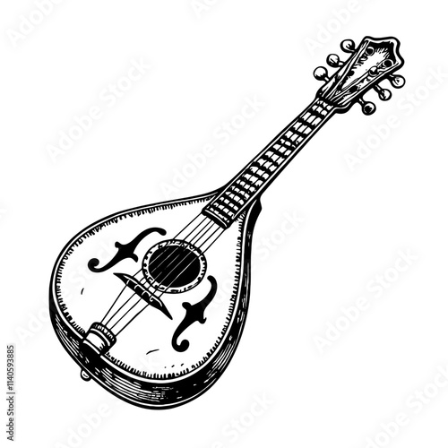 Vintage balalaika illustration, preparation for Maslenitsa festival