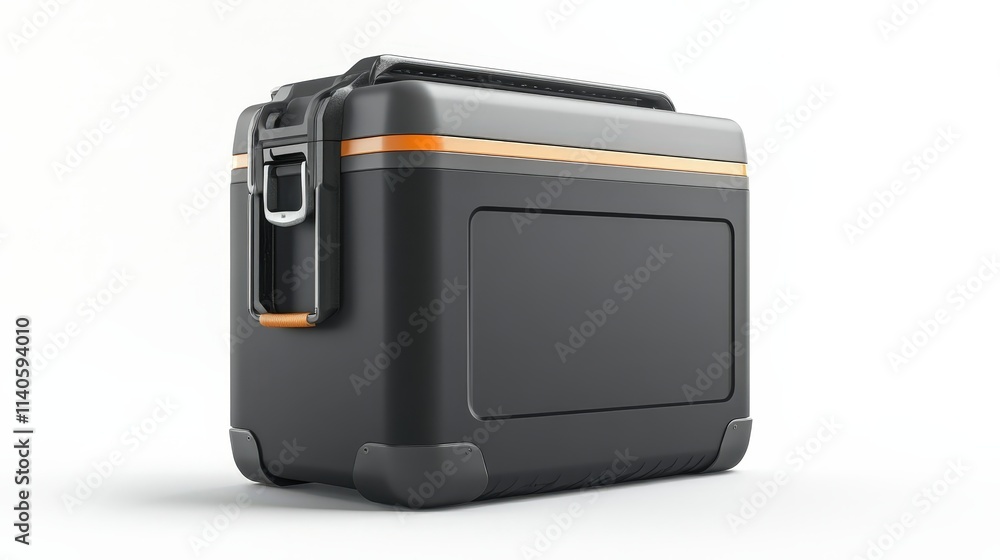 Durable black hard-shell storage case with orange trim for outdoor and industrial use Durable black hard-shell storage case with orange trim for outdoor and industrial use