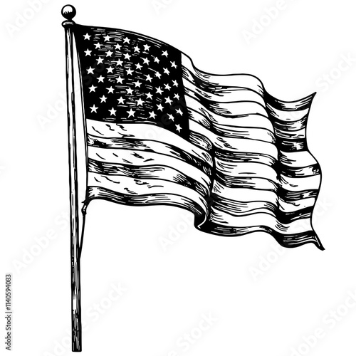 Vintage American flag sketch on Lincoln's Birthday, national pride