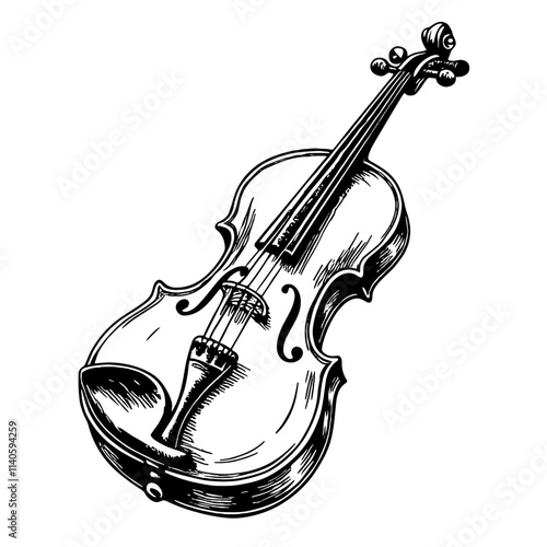 Elegant violin sketch on white background, musical inspiration