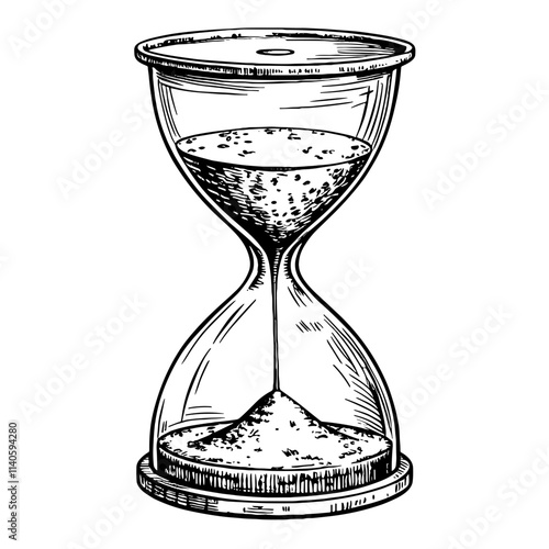 Intricate hourglass design symbolizing aging and time, black and white