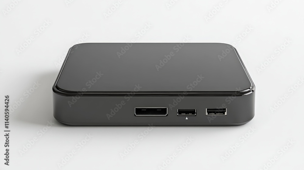 Sleek black set-top box with usb and hdmi ports for modern entertainment Sleek black set-top box with usb and hdmi ports for modern entertainment