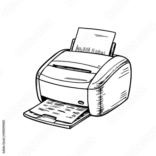 Sketch of a thermal printer on white background, technology illustration