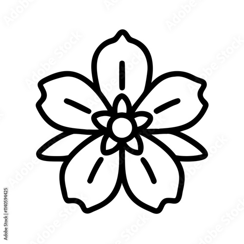 creeping phlox icon, flower line art, flower icon - Minimalistic black outline illustration of creeping phlox flower, perfect for icons, logos, and floral-themed designs.

