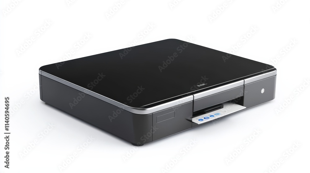 Sleek black printer on white background: modern office equipment Sleek black printer on white background: modern office equipment