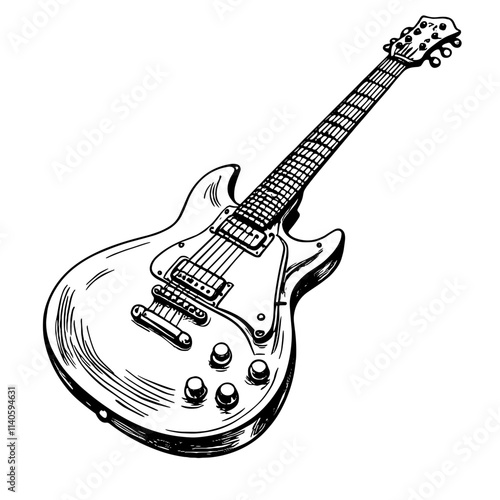 Creative guitar pedal sketch on white background, artistic expression