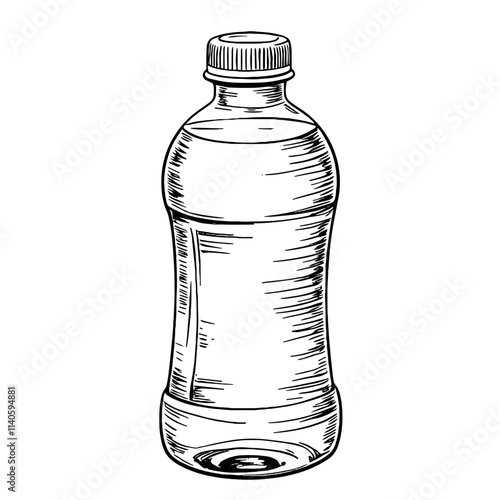 Sketch of hydration water bottle on white background, wellness concept