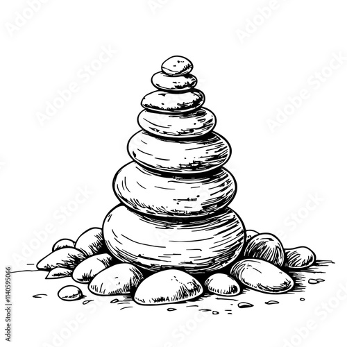 Balanced rock cairn in nature, symbol of stability and peace