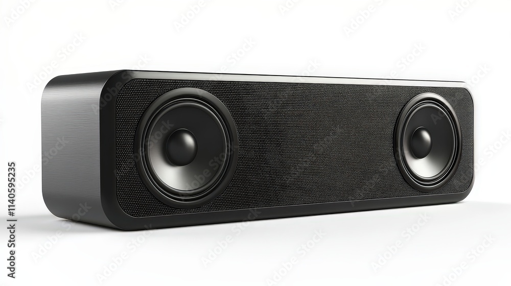 Fototapeta premium Sleek black bluetooth speaker with dual speakers on minimalist white background