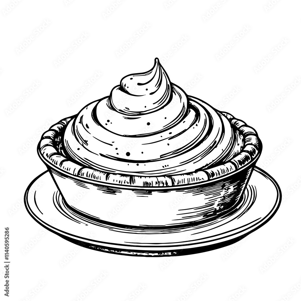 Delicious pie with whipped cream on a plate, culinary artistry Delicious pie with whipped cream on a plate, culinary artistry