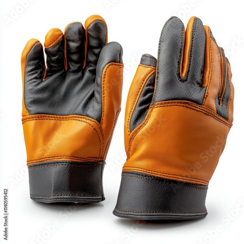 Work gloves in orange and black colors for outdoor activities and constructio...