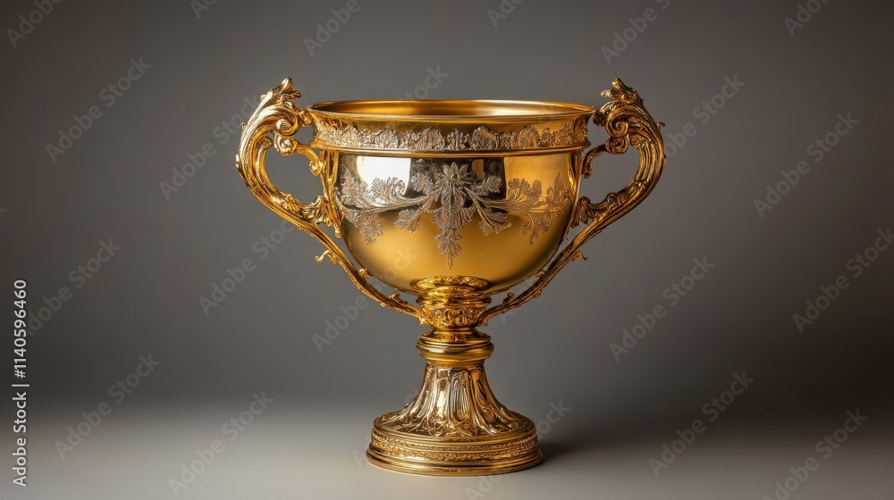 a golden ornate trophy cup against a gray background a golden ornate trophy cup against a gray background