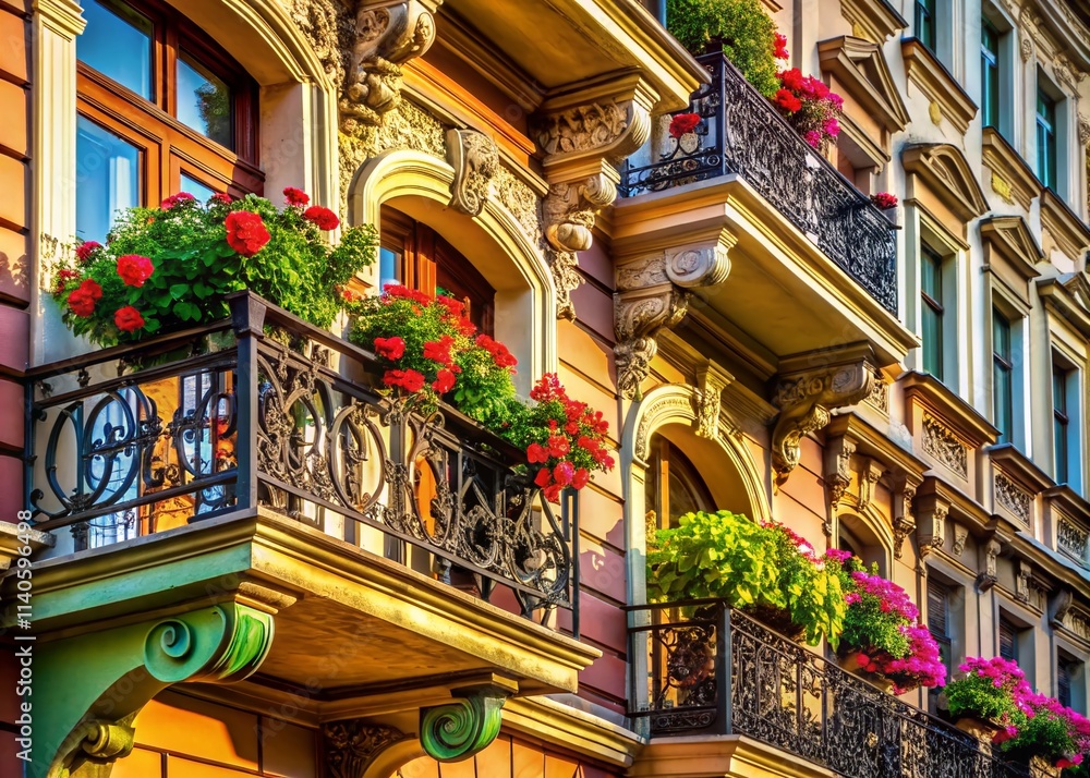 Fototapeta premium Nobler Altbau Balkon - Elegant Balcony Apartment Exterior Photo