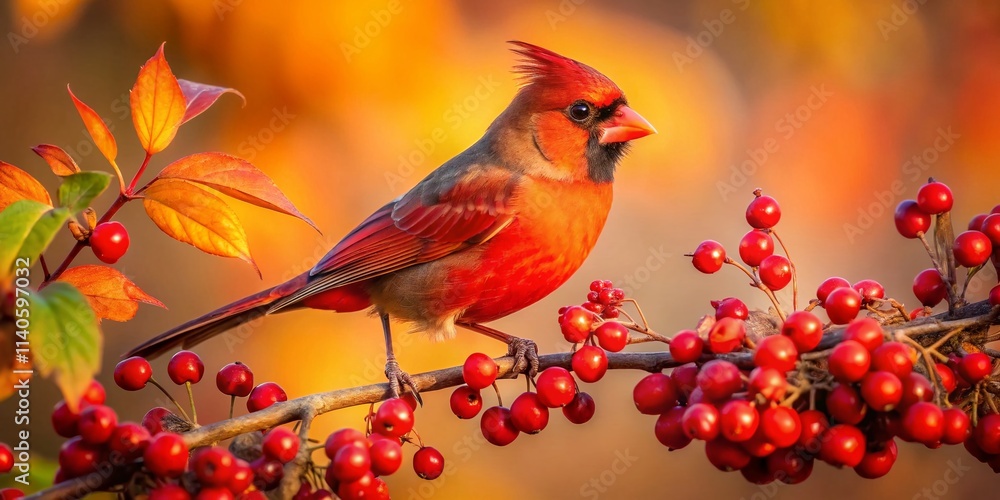 Fototapeta premium Northern Cardinal Bird & Berries: Stunning Food Photography Images