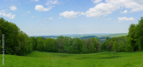 Stunning panoramic view of the town of Iserlohn in North Rhine-Westphalia, Germany, captured from the Danzturm hill.