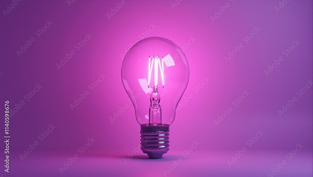 Glowing purple led light bulb on purple background emitting light Glowing purple led light bulb on purple background emitting light