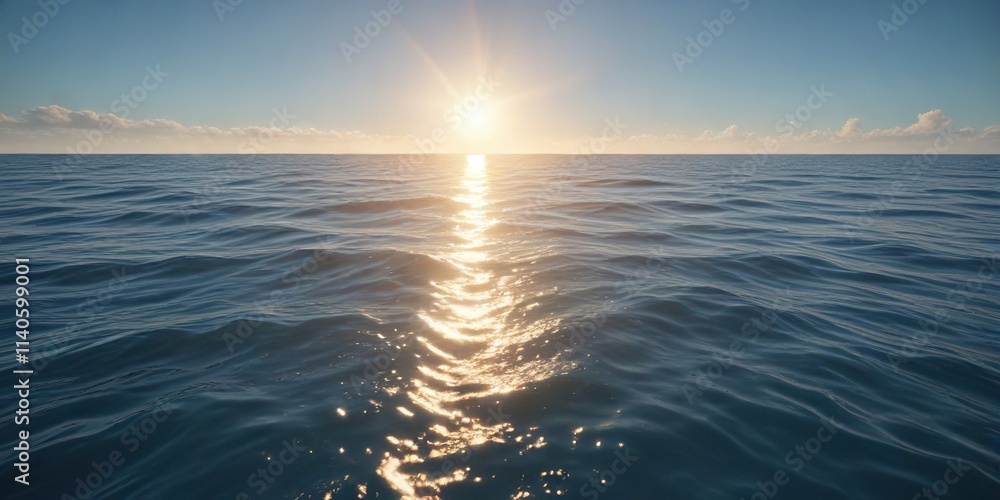 Obraz premium Gentle sunlight dances across the ocean's surface creating soft, easy ripples in the blue waters, calmness, water