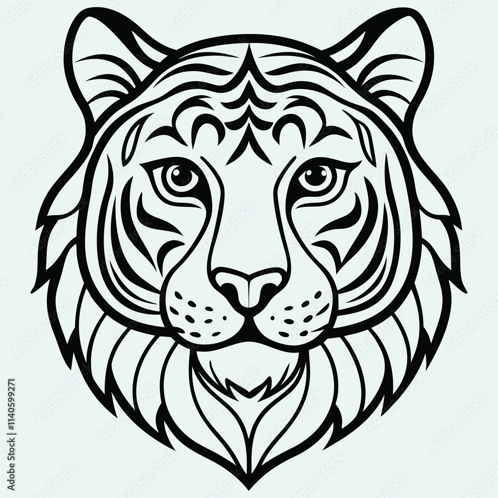Fototapeta premium Black and White Tiger Face Illustration 