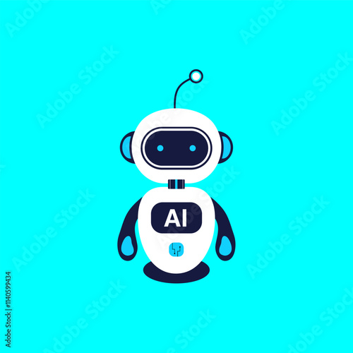 Advance AI robot mascot with a minimalist design, featuring a white and blue color scheme. Perfect for projects related to artificial intelligence, robotics, and future technology themes.