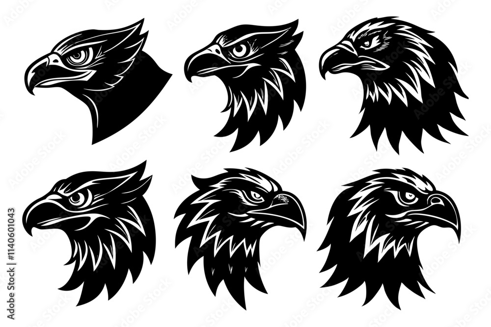 Obraz premium 6 different styles of eagle heads vector silhouette