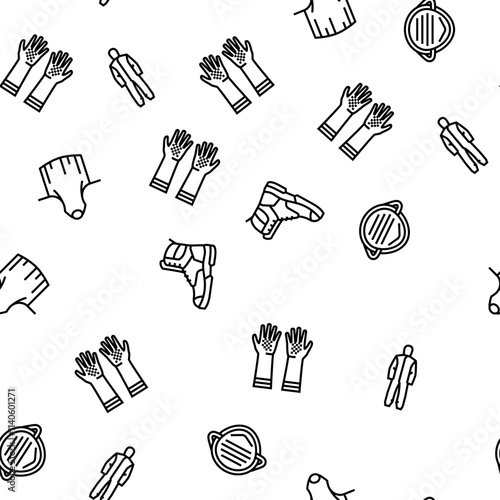 ppe protective safety kit vector seamless pattern thin line illustration