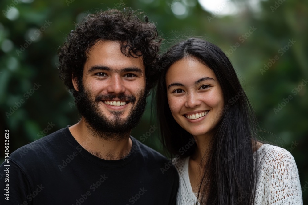 a smiling couple poses for a portrait outdoors a smiling couple poses for a portrait outdoors