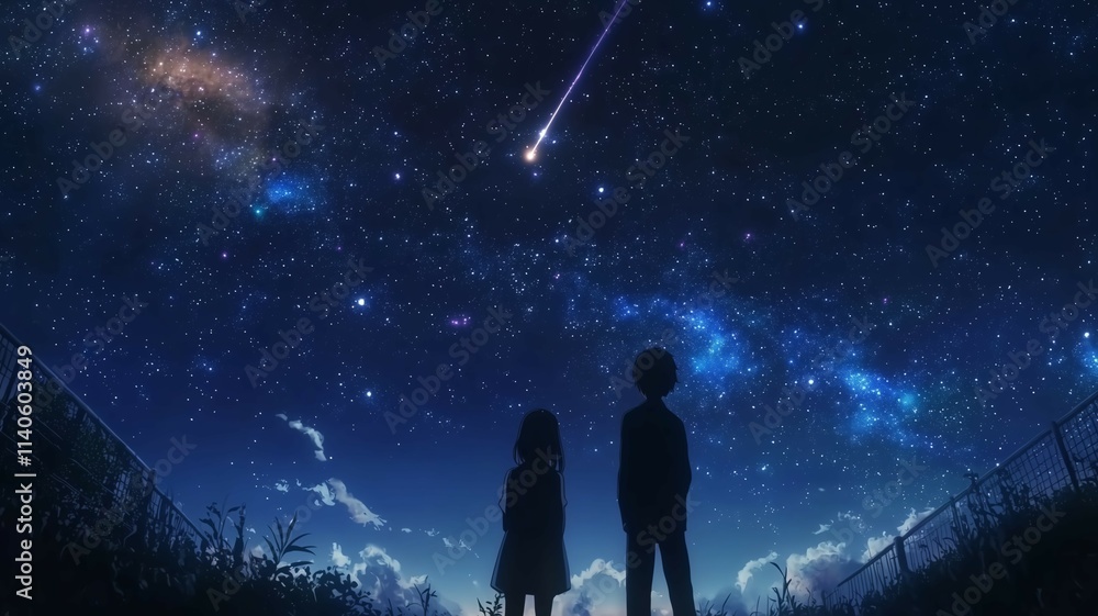 Fototapeta premium 流れ星を見る人