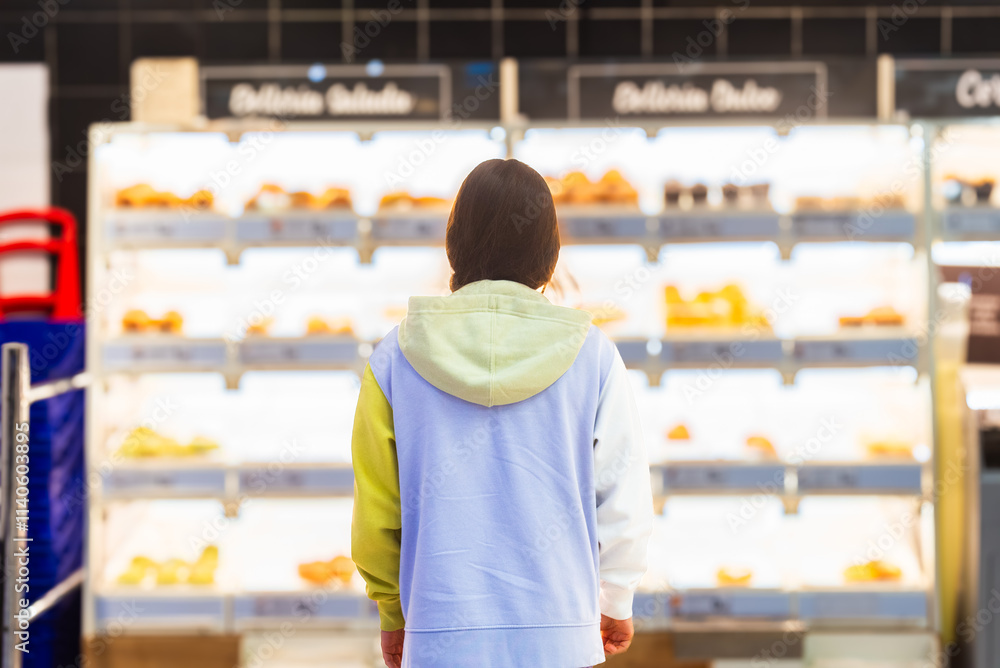 Woman viewing bakery section in a supermarket Woman viewing bakery section in a supermarket
