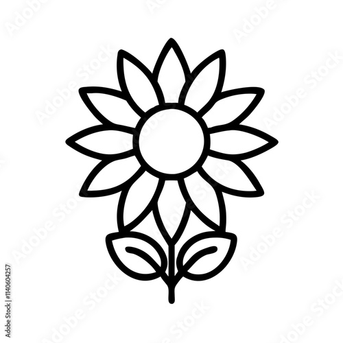 sunflower icon, flower line art, flower icon - Minimalistic black outline illustration of sunflower flower, perfect for icons, logos, and floral-themed designs.

