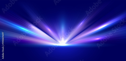 Abstract high-speed movement background. Laser beams luminous. Dynamic light trails with motion blur effect on dark background. Futuristic, technology pattern for banner or poster design.