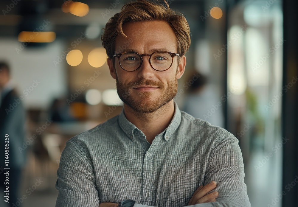 Professional Man with Glasses in Modern Office Setting Exuding Confidence and Approachability, Ideal for Business and Career Related Visuals and Concepts Professional Man with Glasses in Modern Office Setting Exuding Confidence and Approachability, Ideal for Business and Career Related Visuals and Concepts