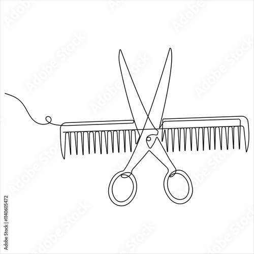 Scissor tool one line continuous single line art drawing outline design vector illustration