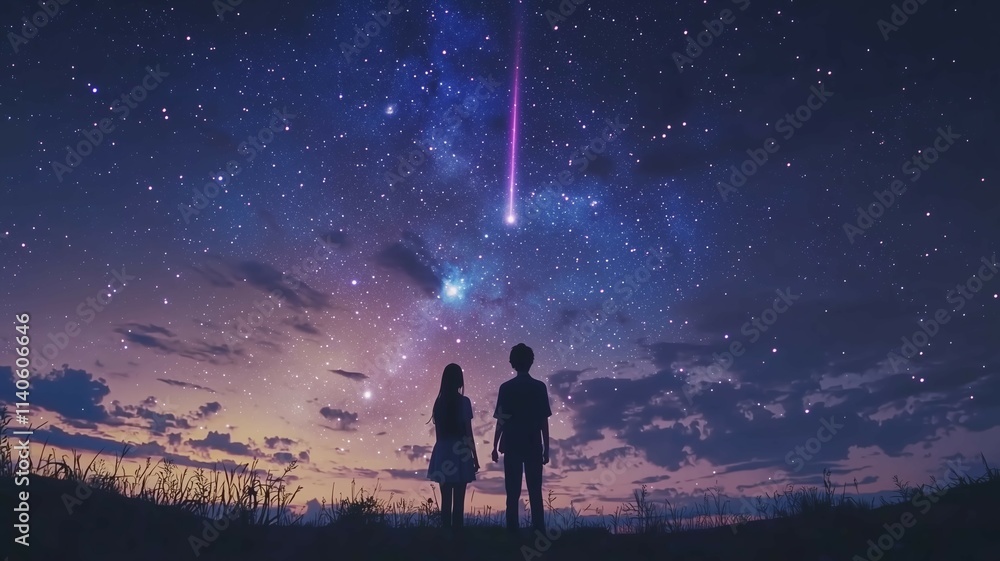 Fototapeta premium 流れ星を見る人